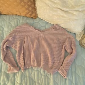 Light purple tattered style vneck sweater